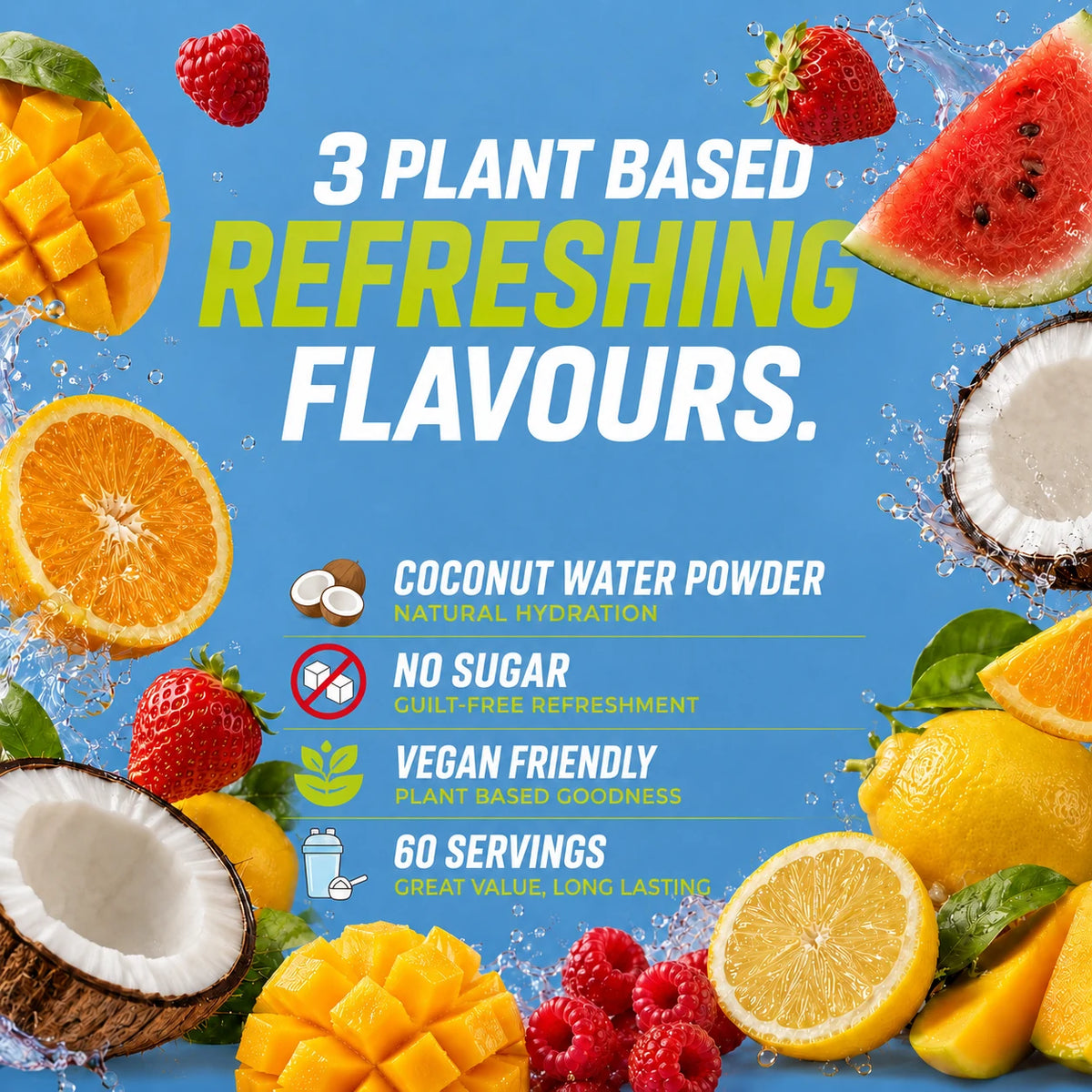Hydrovitz fruit flavour collection in the brand's blue and lime style